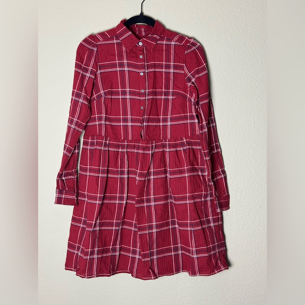 ANN TAYLOR LOFT LONG SLEEVE RED PLAID BUTTON UP DRESS XS #39